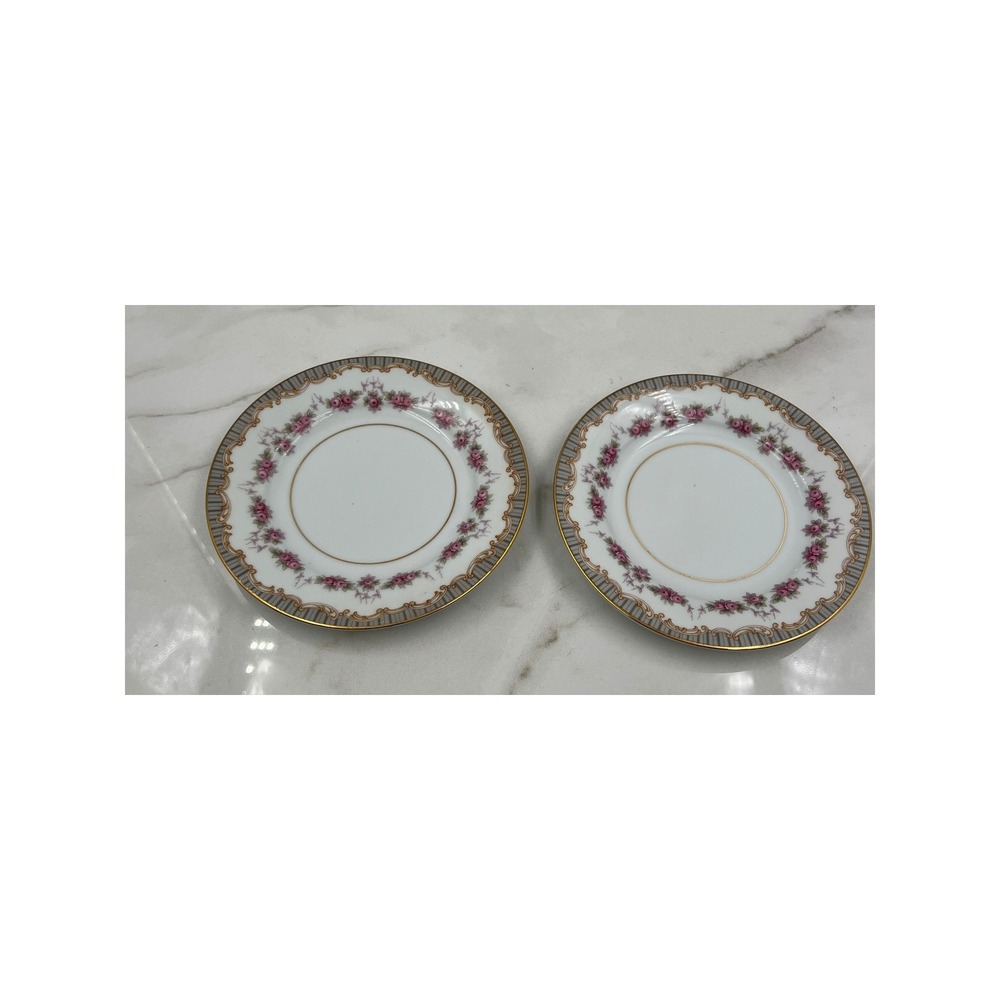 Noritake Ridgewood 5201 Bread and Butter Plates Set 2 Pink Rose Gold Trim 6.25"